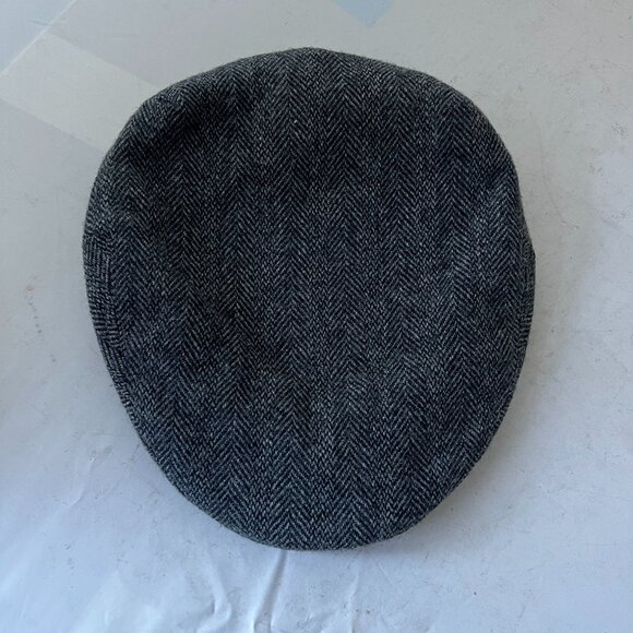Jonathan Richard Gray Black Herringbone Tweed Wool Cap L - Picture 6 of 10